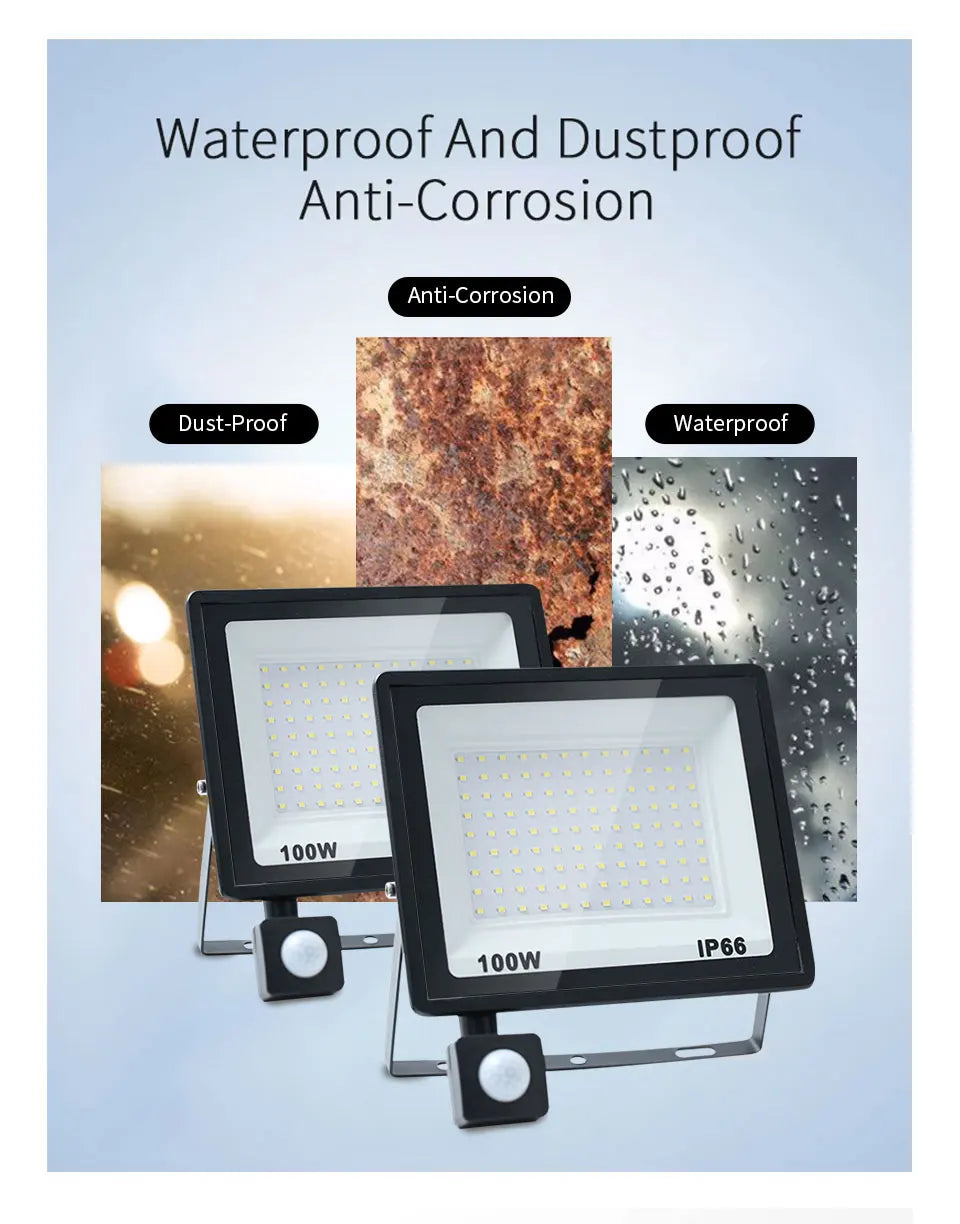 LED Flood Light PIR Motion Sensor 10W 20W 30W 50W 100W 150W 200W 300W AC220V IP66 Waterproof Spotlight Street Floodlight Outdoor - GlowMart