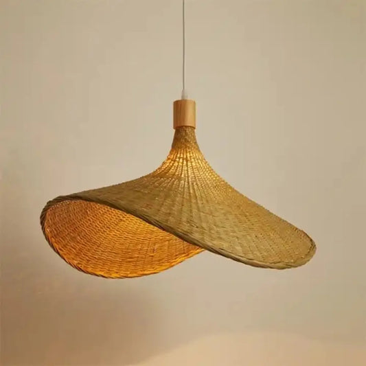 Pendant Light Rattan Hanging Lights Cord Bamboo Hanging Lamp Dimmable Basket Lamp Shade,Hemp Rope Plug in Ceiling Light Fixture - GlowMart