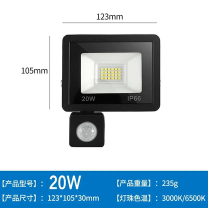 LED Floodlights 100W 50W 30W 20W 10W PIR Motion Sensor IP66 Waterproof LED 220V Hanging Exterior Outdoor Wall Lamp Spotlight - GlowMart