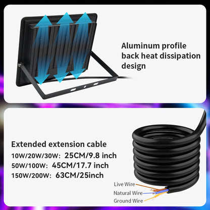 LED Floodlight Outdoor Remote-Controlled RGB Floodlights IP66 Waterproof Wall Spotlight Fountain Landscape Decorative Lights - GlowMart