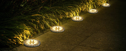 8LED Solar Garden Lights Outdoor Waterproof Sidewalk Disk Bright In-Ground Landscape Lighting for Lawn Patio Pathway Yard Steps