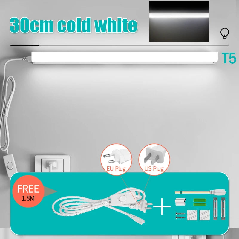 LED Light Tube Direct Plug-in Light Tube 110V 220V LED Lamp Tube Desk Work Study Shop Garage Warehouse Kitchen Cabinet Lighting - GlowMart