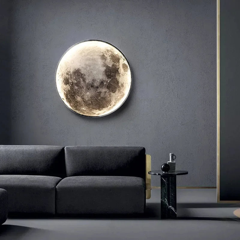 Light Luxury Modern Style Gray Moon Circular Porch Led Decoration Painting Luminous Light Painting Light Corridor End Mural - GlowMart