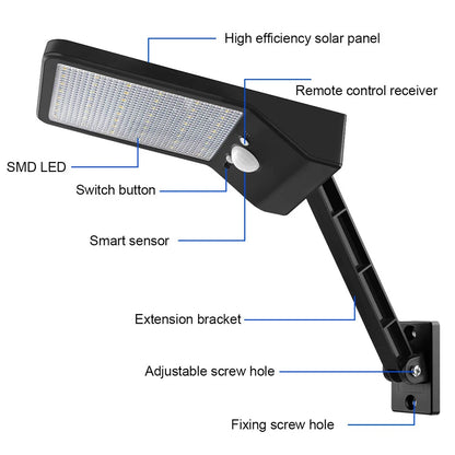 Solar Street Lights Outdoor Solar Lamp With Motion Sensor Security Lighting for Garden Patio Path Yard 3 Light Mode Waterproof - GlowMart