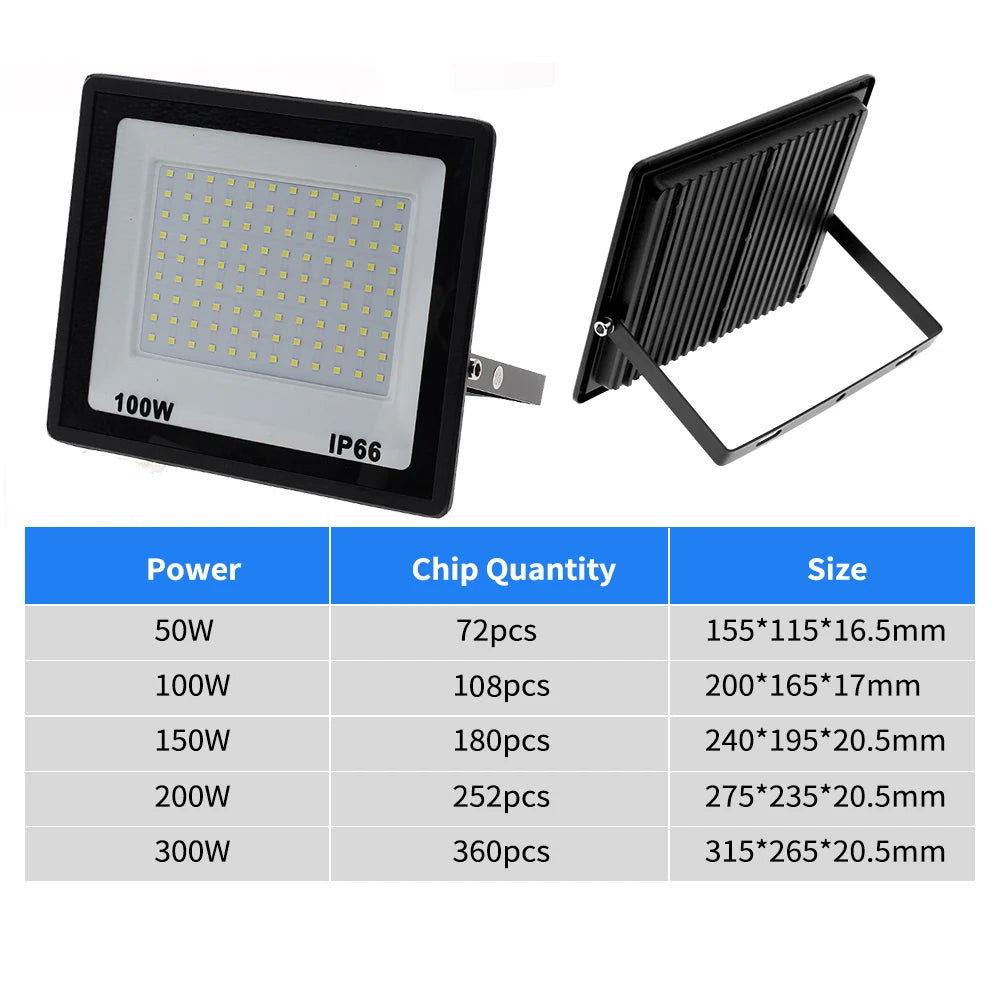 50W 100W 300W High Brightness LED Floodlight Aluminum Light Body Waterproof IP66 Outdoor Wall Lamp Courtyard Street Lighting - GlowMart
