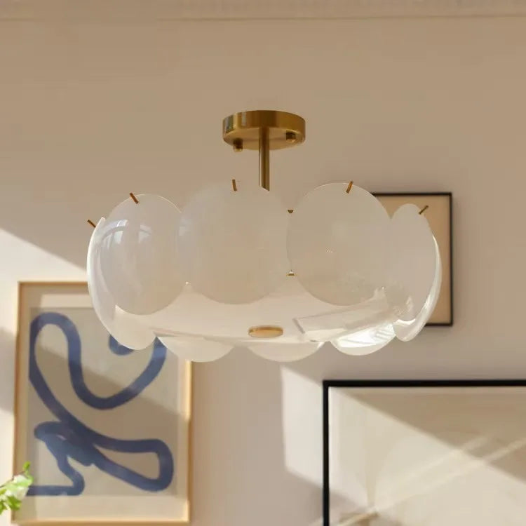 Glass Ceiling Light  Modern Minimalist Cream White Ceiling Chandeliers Living Room Dining Room Bedroom Light Home Decor E14