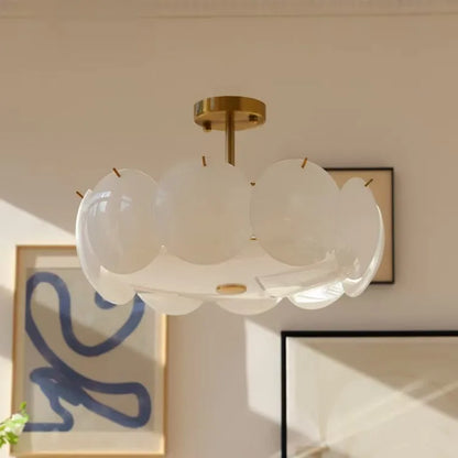 Glass Ceiling Light  Modern Minimalist Cream White Ceiling Chandeliers Living Room Dining Room Bedroom Light Home Decor E14