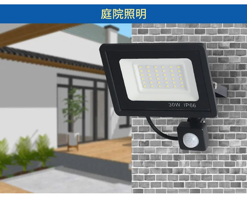 LED Floodlights 100W 50W 30W 20W 10W PIR Motion Sensor IP66 Waterproof LED 220V Hanging Exterior Outdoor Wall Lamp Spotlight - GlowMart
