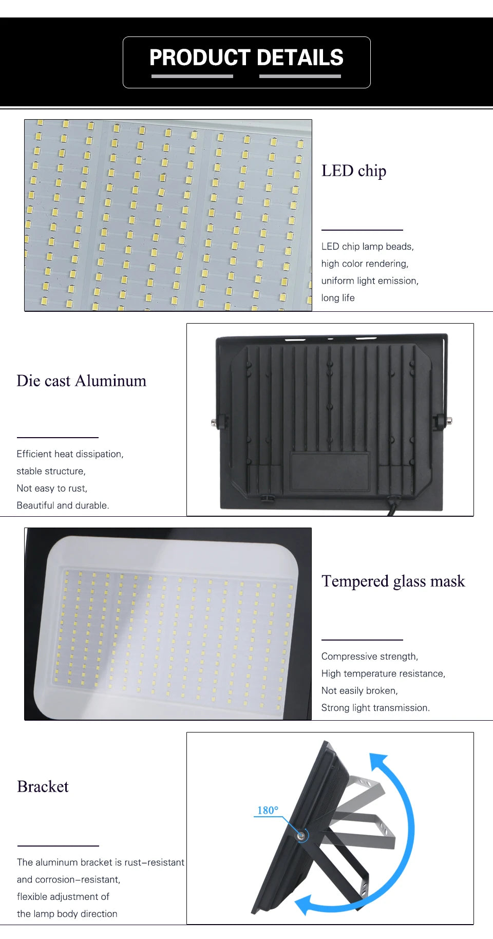 LED Flood Light Spotlight 100W 150W 200W IP66 Waterproof Outdoor Lighting 6500K Garage Gym Street Gate Wall Floodlights AC220V - GlowMart