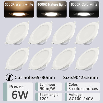 8 Pack Recessed Led Downlight 3 4 5 6 8 Inch 3000K 4000K 6000K Round Led Panel Light 110V 220V 230V for Home Indoor Lighting - GlowMart