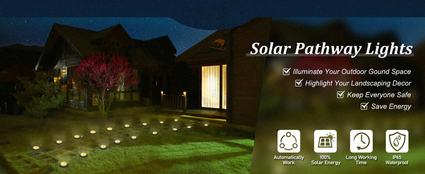 8LED Solar Garden Lights Outdoor Waterproof Sidewalk Disk Bright In-Ground Landscape Lighting for Lawn Patio Pathway Yard Steps
