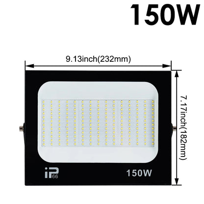 LED Flood Light Spotlight 100W 150W 200W IP66 Waterproof Outdoor Lighting 6500K Garage Gym Street Gate Wall Floodlights AC220V - GlowMart