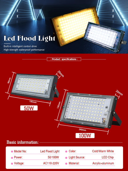 LED Flood Light 50W 100W Outdoor Lighting AC 110V 220V Floodlight IP65 Reflector Projecteur Led Exterieur Focus Spotlight - GlowMart