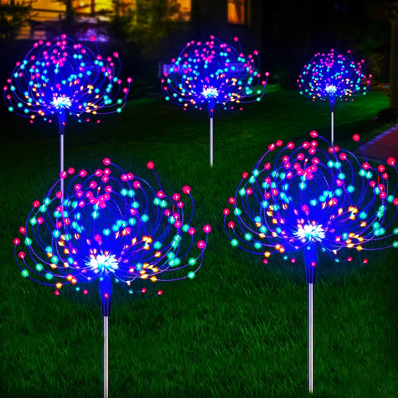 Outdoor LED Solar Pathway Lights Waterproof Garden Decor Fireworks Dandelion Lawn Lamp For Patio Balcony Walkway Yard - GlowMart