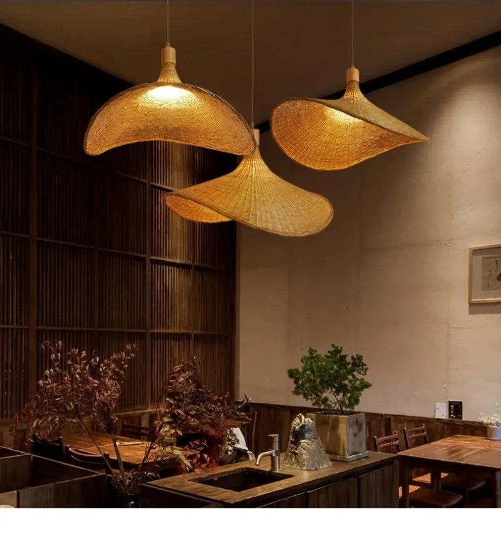 Pendant Light Rattan Hanging Lights Cord Bamboo Hanging Lamp Dimmable Basket Lamp Shade,Hemp Rope Plug in Ceiling Light Fixture - GlowMart