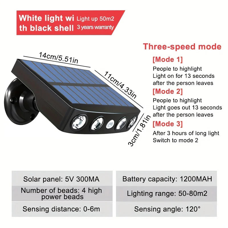 Powerful 4 LED Solar Security Lights Outdoor Decor Sensor Motion 3 Modes Street Waterproof Lamp Wall Night Work Light for Garden - GlowMart