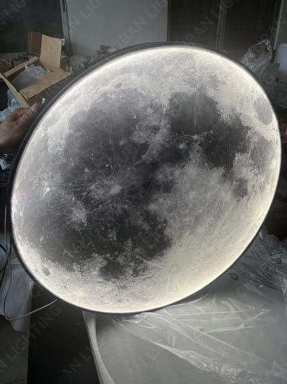 Light Luxury Modern Style Gray Moon Circular Porch Led Decoration Painting Luminous Light Painting Light Corridor End Mural - GlowMart