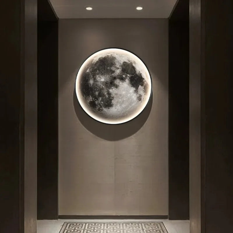 Light Luxury Modern Style Gray Moon Circular Porch Led Decoration Painting Luminous Light Painting Light Corridor End Mural - GlowMart