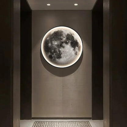 Light Luxury Modern Style Gray Moon Circular Porch Led Decoration Painting Luminous Light Painting Light Corridor End Mural - GlowMart