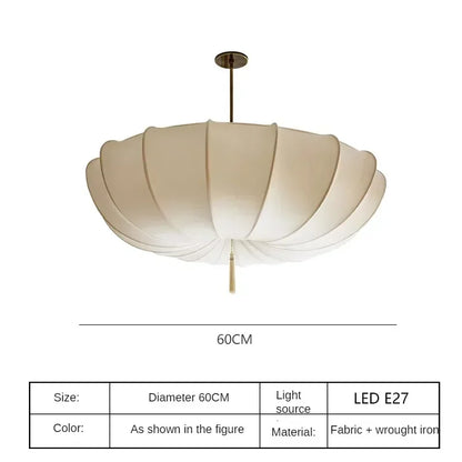 Artistic Fabric Pendant Light French Cream Style Bedroom Pendant Lamp Living Room Dining Room Decorative Lighting Fixtures - GlowMart