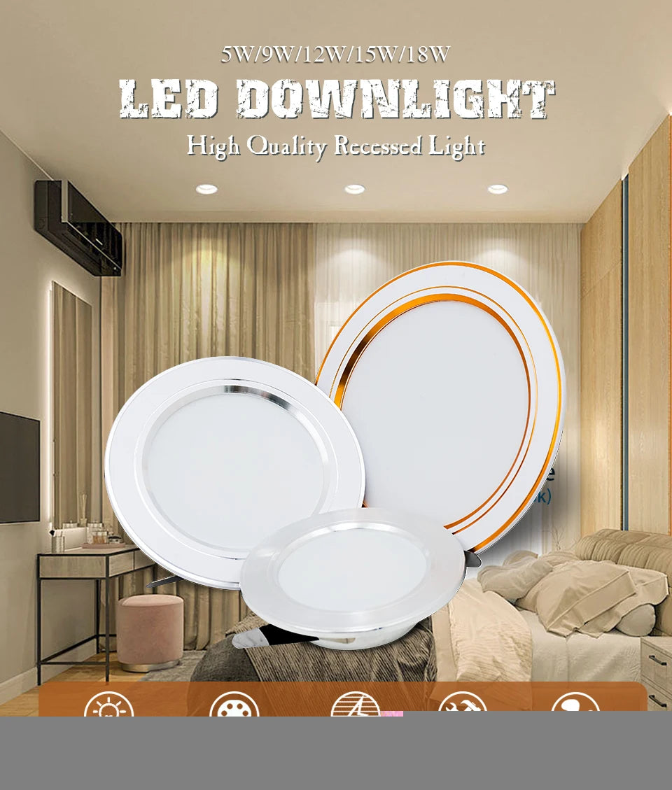 Led Downlight Recessed Round Ceiling Lamps DC 12V 24V AC110V 220V 5W 9W 12W 15W 18W Spotlight For Home Decor Living Room - GlowMart