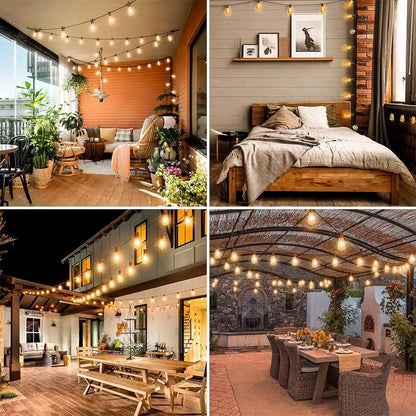LED Outdoor String Light 12V Output Patio Lights with ST38 Vintage Plastic Bulb Waterproof Hanging String Lights for Backyard
