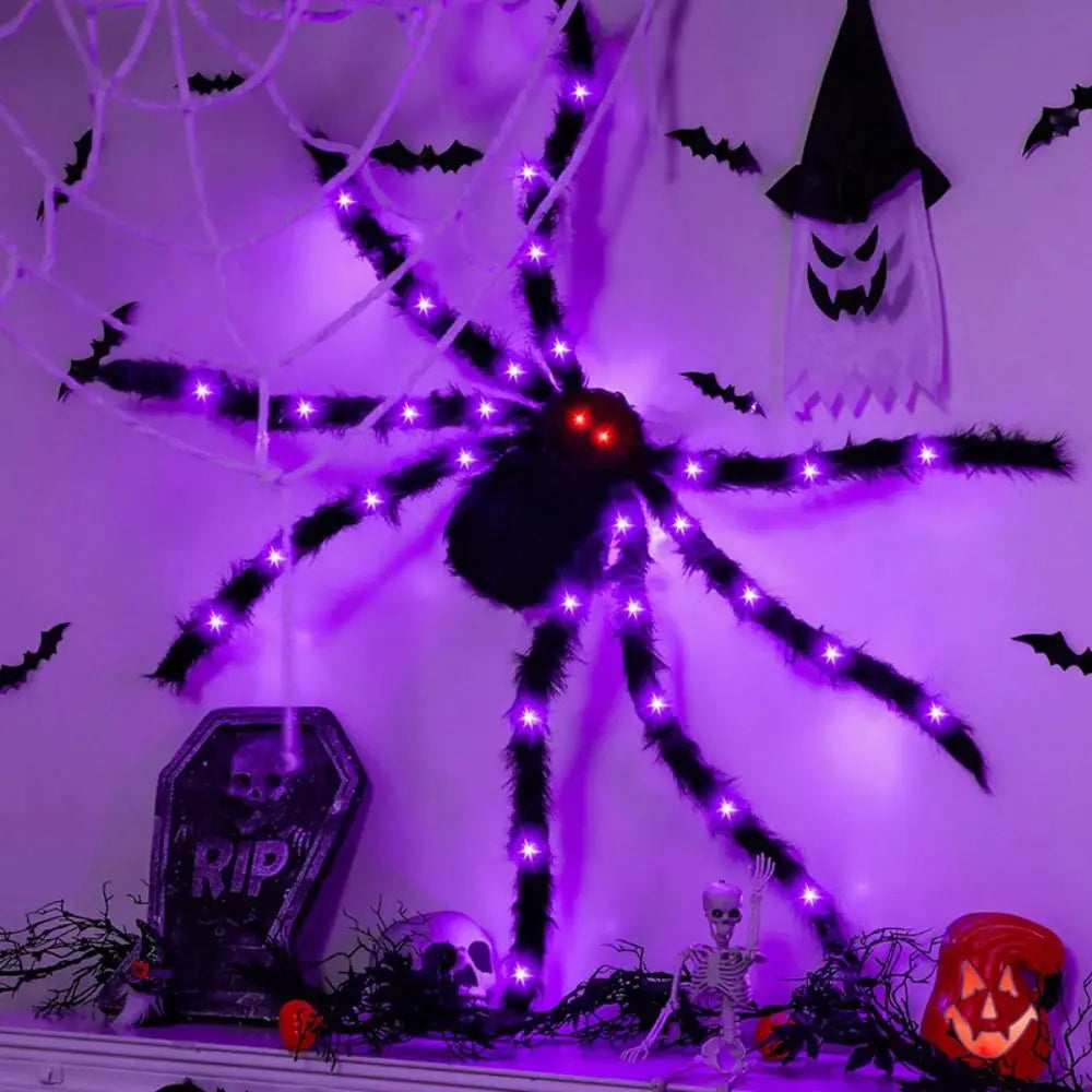 8 Modes Halloween Spider Web Lights Glow Waterproof LED Spider Net Triangle Hanging Scary Giant Spider Party