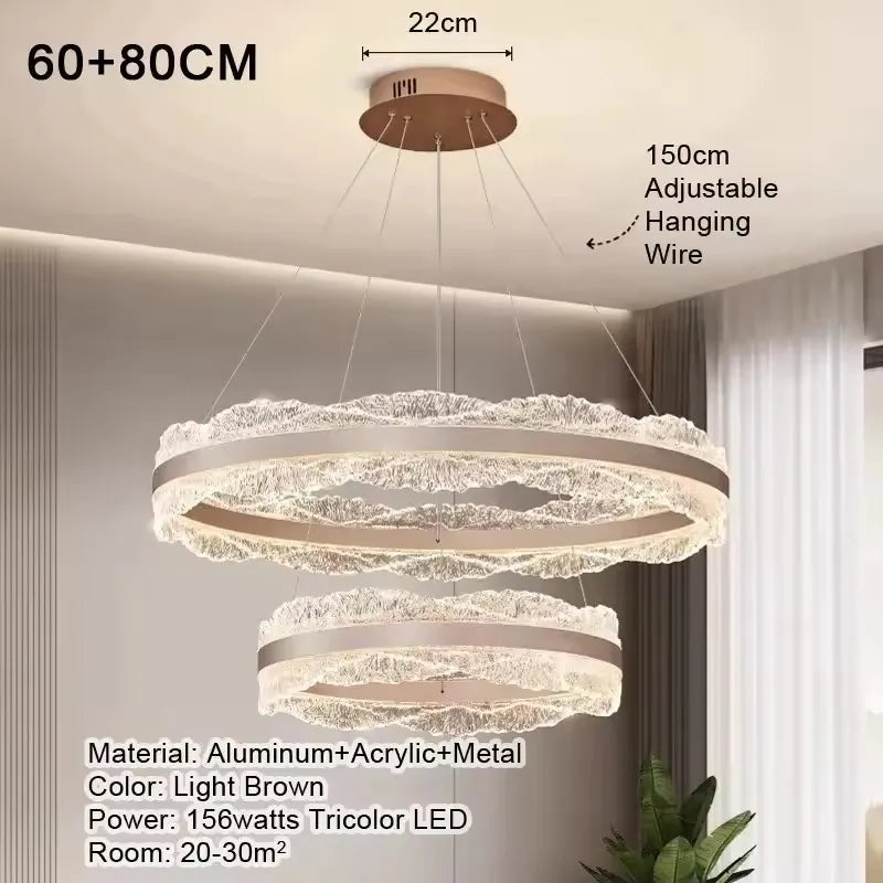 LED Luxury Pendant Light Living Dining Room Bedroom Modern Upscale Acrylic Texture Suspension Lamp Home Decoration - GlowMart