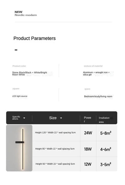 LED Wall Lamp Modern Minimalist Strip Wall Decor Lights Lighting for Bedroom Bedside Living Room TV Sofa Lobby Background Decor