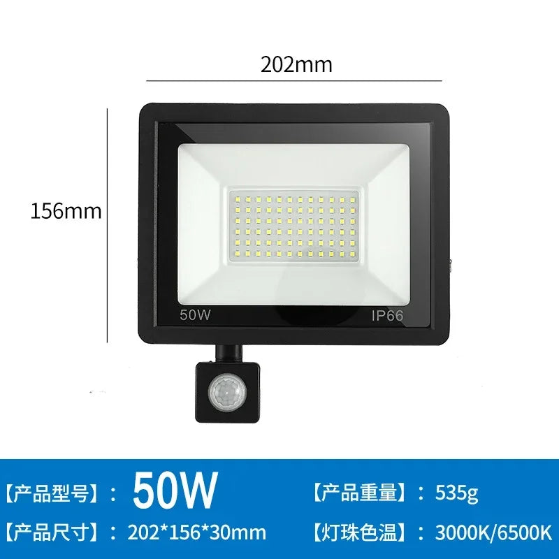 LED Floodlights 100W 50W 30W 20W 10W PIR Motion Sensor IP66 Waterproof LED 220V Hanging Exterior Outdoor Wall Lamp Spotlight - GlowMart