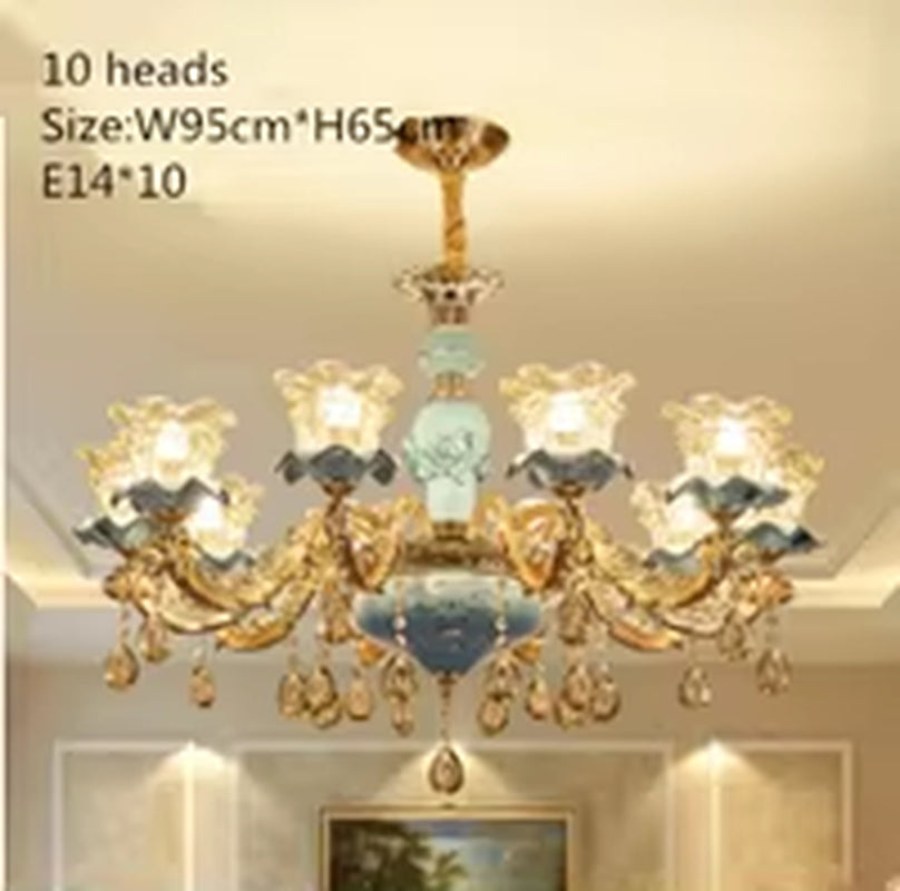 European-Style Luxury Living Room Chandelier Jane European American Blue Ceramic Crystal Chandelier 2019 New Bedroom.