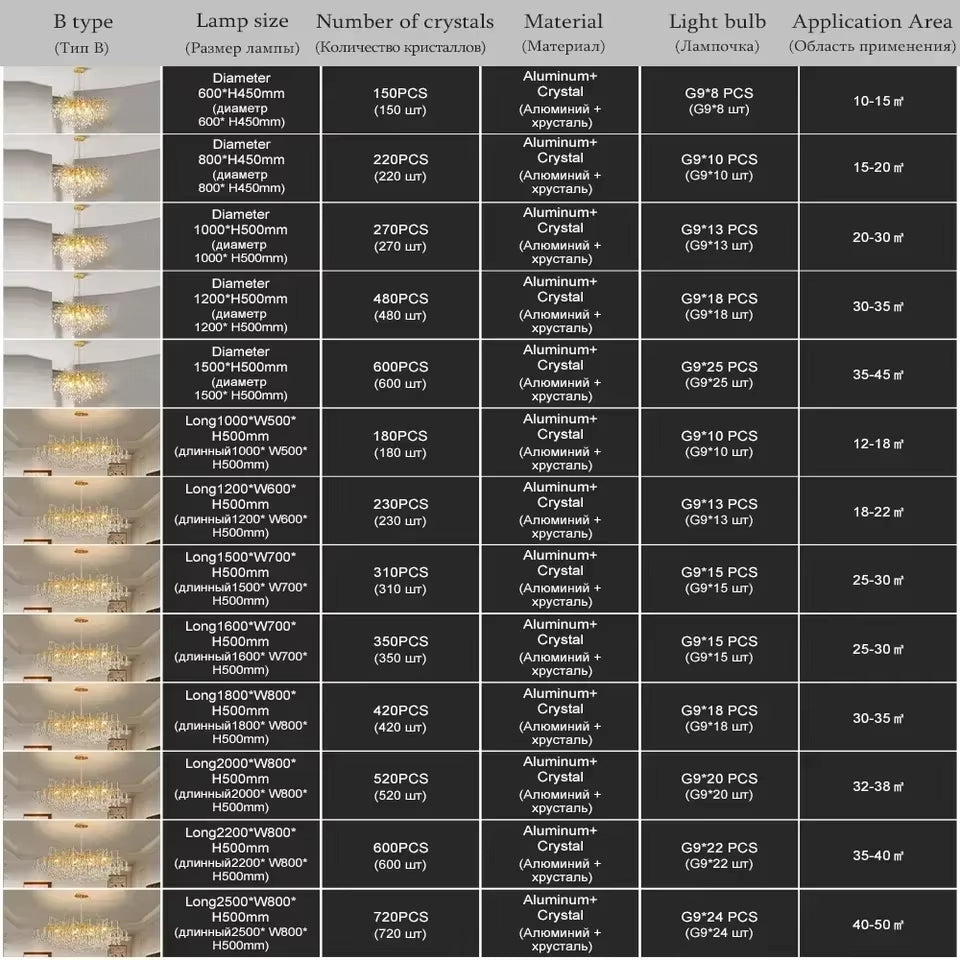 Rectangle Luxury Gold Crystal Chandelier for Dining Living Room Lobby Kitchen Table Modern Lurxy Gold Crystal Celling Chandelier