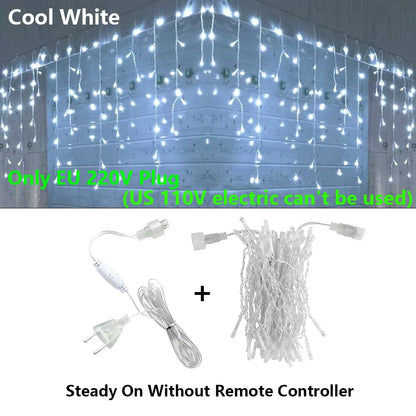 3.5-40M LED Icicle String Lights Christmas Curtain Fairy Lights Garland Remote Outdoor for New Year Wedding Street Holiday Decor