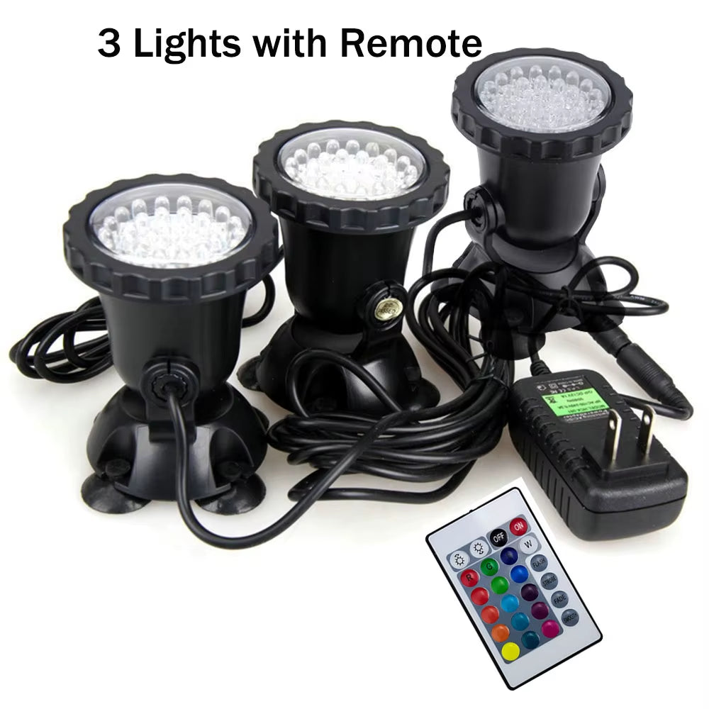 12V RGB LED Underwater Light 36LED IP68 Waterproof Aquarium Spotlight Swiming Pool Fountains Pond Tank Light for Landscape Decor