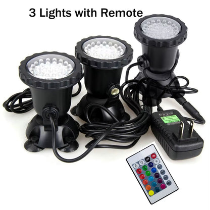 12V RGB LED Underwater Light 36LED IP68 Waterproof Aquarium Spotlight Swiming Pool Fountains Pond Tank Light for Landscape Decor