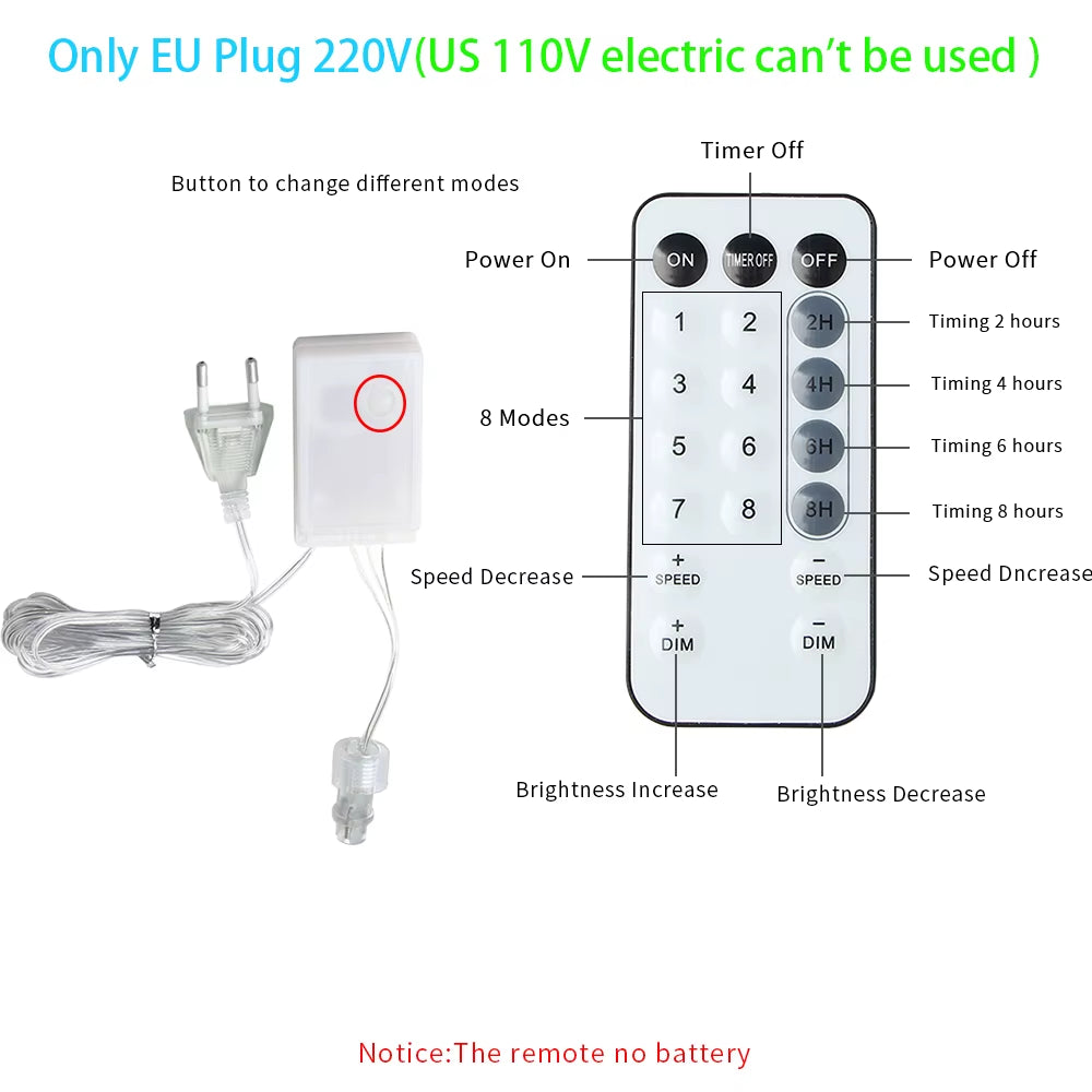 3.5-40M LED Icicle String Lights Christmas Curtain Fairy Lights Garland Remote Outdoor for New Year Wedding Street Holiday Decor