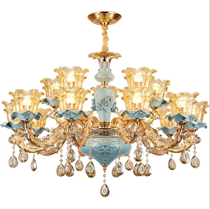 European-Style Luxury Living Room Chandelier Jane European American Blue Ceramic Crystal Chandelier 2019 New Bedroom.