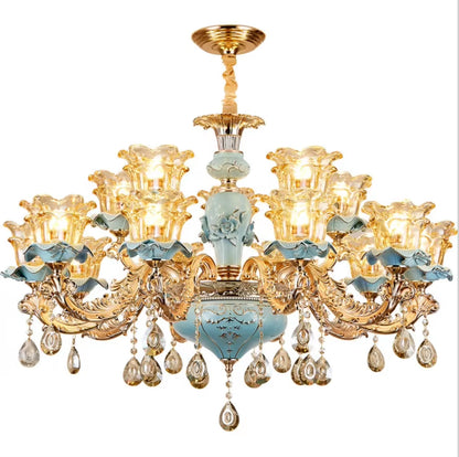 European-Style Luxury Living Room Chandelier Jane European American Blue Ceramic Crystal Chandelier 2019 New Bedroom.