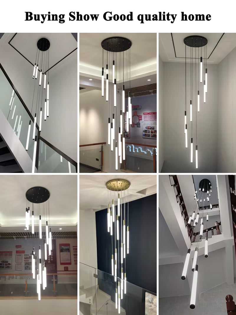 Stair Chandelier Nordic Minimalist Hanging Chandelier for Rotating Staircase Villa Staircase High Ceiling Led Chandelier