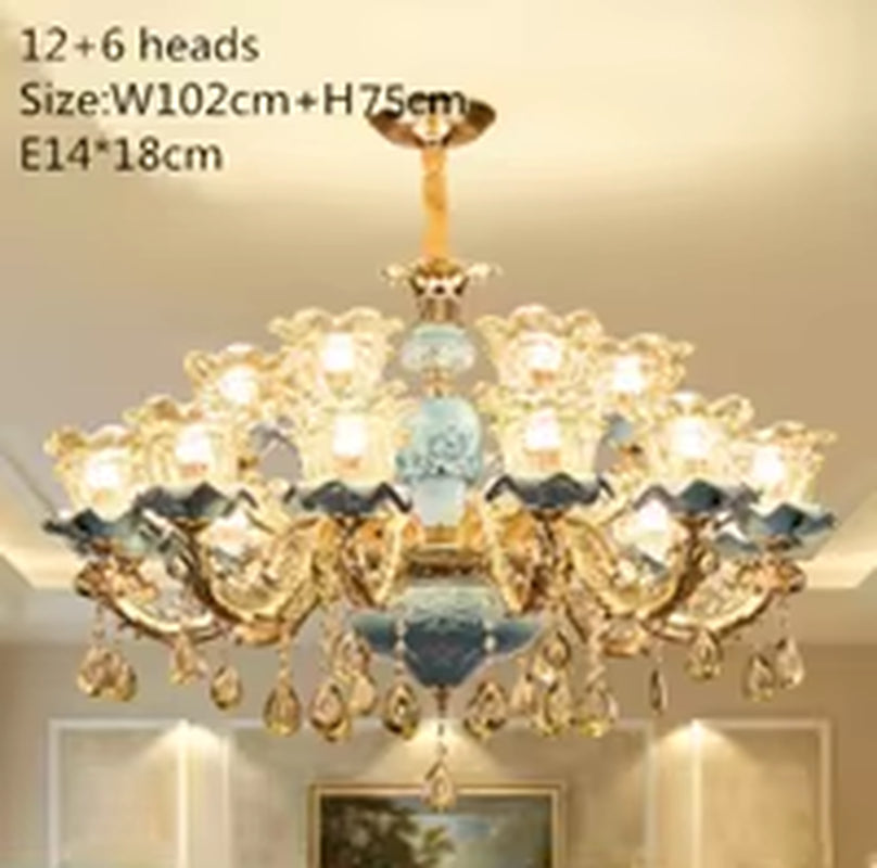 European-Style Luxury Living Room Chandelier Jane European American Blue Ceramic Crystal Chandelier 2019 New Bedroom.