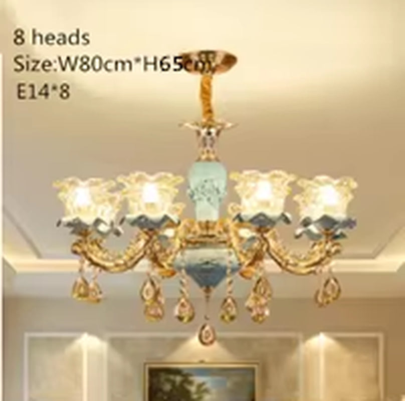 European-Style Luxury Living Room Chandelier Jane European American Blue Ceramic Crystal Chandelier 2019 New Bedroom.