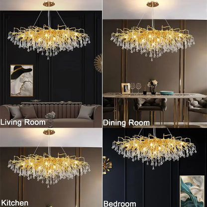 Rectangle Luxury Gold Crystal Chandelier for Dining Living Room Lobby Kitchen Table Modern Lurxy Gold Crystal Celling Chandelier