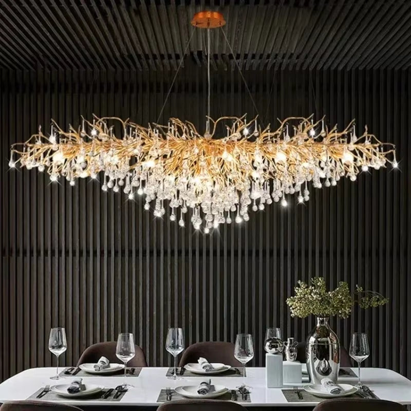Rectangle Luxury Gold Crystal Chandelier for Dining Living Room Lobby Kitchen Table Modern Lurxy Gold Crystal Celling Chandelier