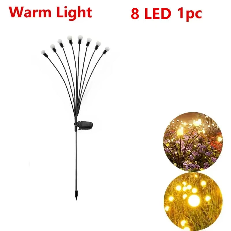 Solar LED Lights Garden Firework Warm Lights Outdoor 6/8 Leds Waterproof Firefly Lawn Lamps Patio Pathway Decoration