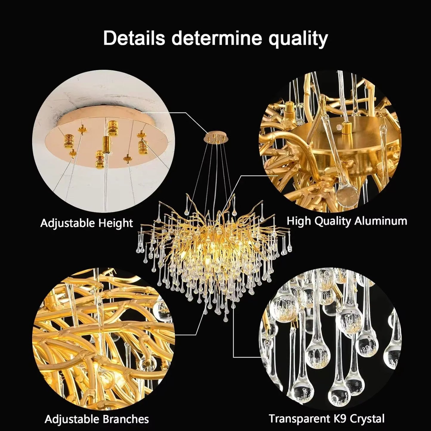 Rectangle Luxury Gold Crystal Chandelier for Dining Living Room Lobby Kitchen Table Modern Lurxy Gold Crystal Celling Chandelier