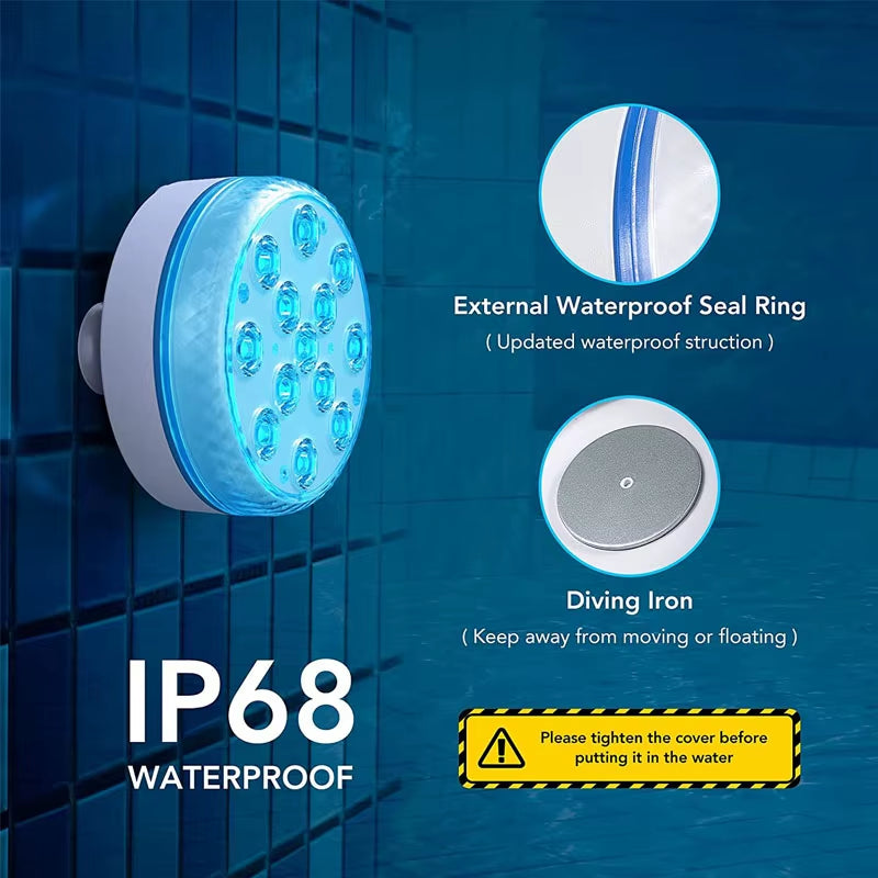 Pool Light Underwater Swimming Pool Lighting 13Leds Updated Submersible Light IP68 Outdoor Spotlight for Aquarium Fish Tank Pond