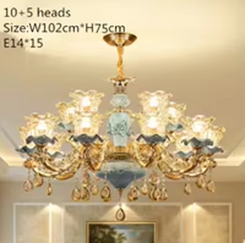 European-Style Luxury Living Room Chandelier Jane European American Blue Ceramic Crystal Chandelier 2019 New Bedroom.