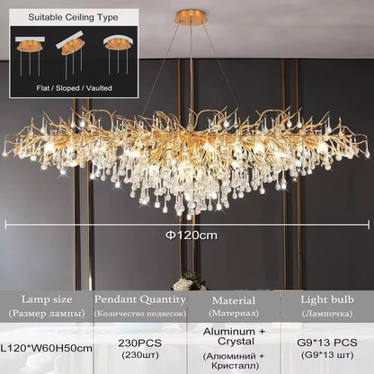 Rectangle Luxury Gold Crystal Chandelier for Dining Living Room Lobby Kitchen Table Modern Lurxy Gold Crystal Celling Chandelier
