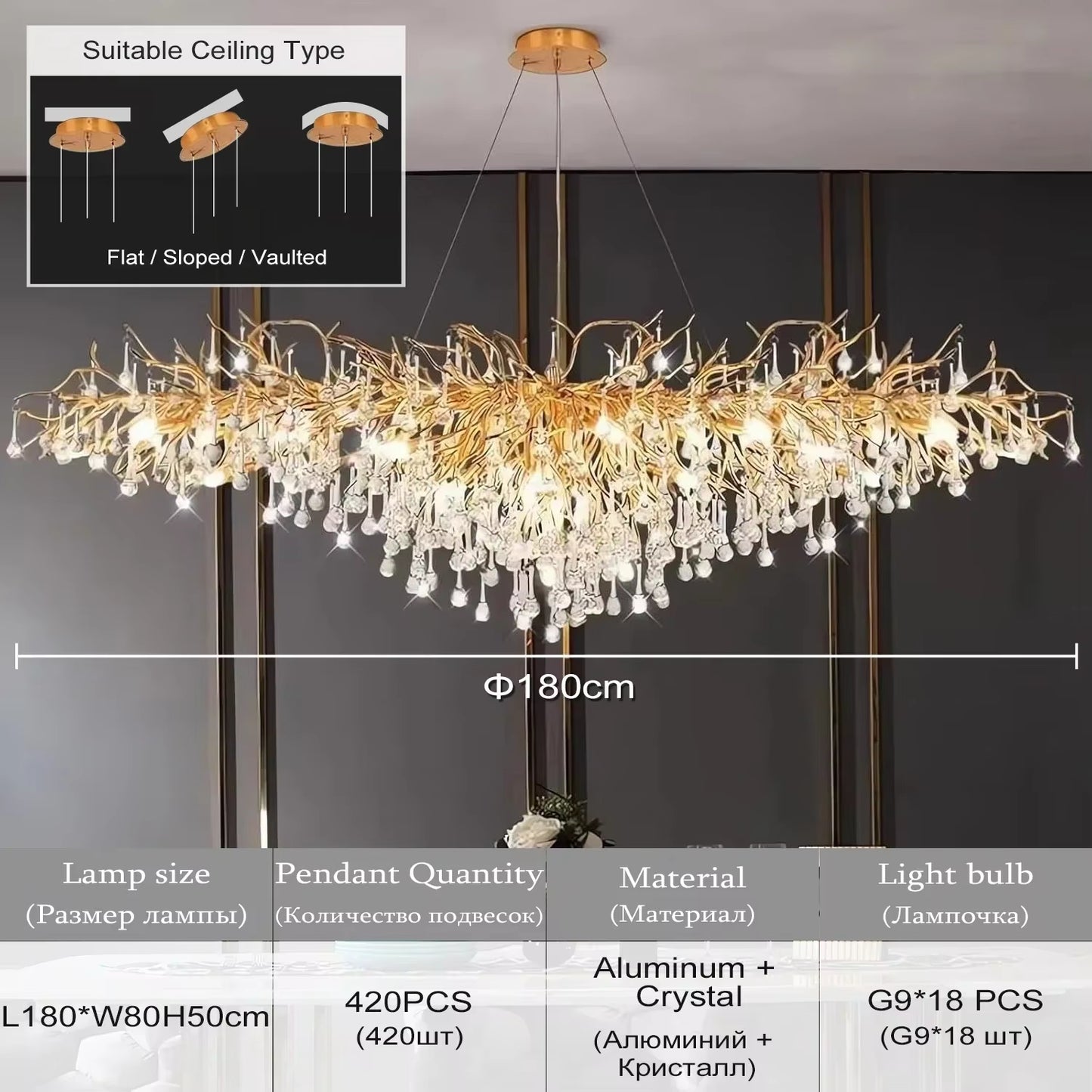 Rectangle Luxury Gold Crystal Chandelier for Dining Living Room Lobby Kitchen Table Modern Lurxy Gold Crystal Celling Chandelier