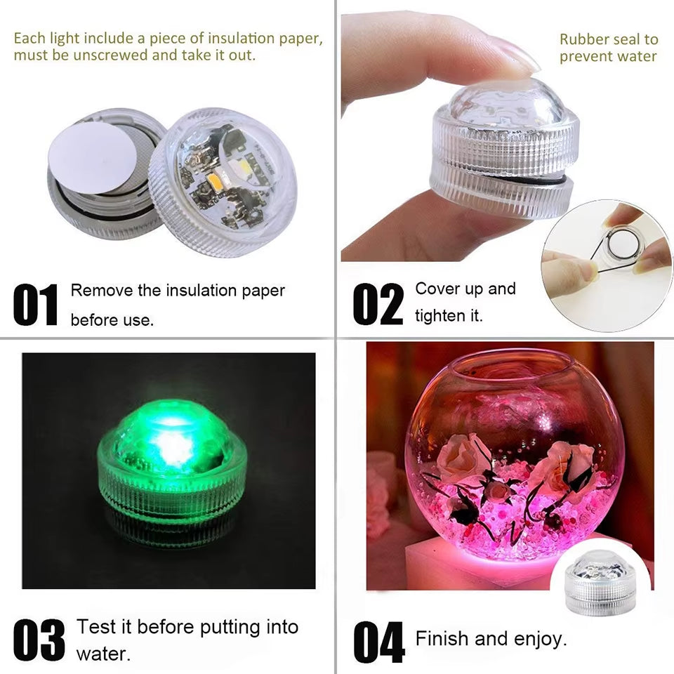 IP65 Waterproof Submersible LED Underwater Light Battery Operated RGB Night Light for Fish Tank Swimming Pool Wedding Party Lamp